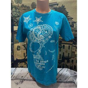 Anchor Blue Short Sleeve Blue Bandana Skull Graphic T-Shirt